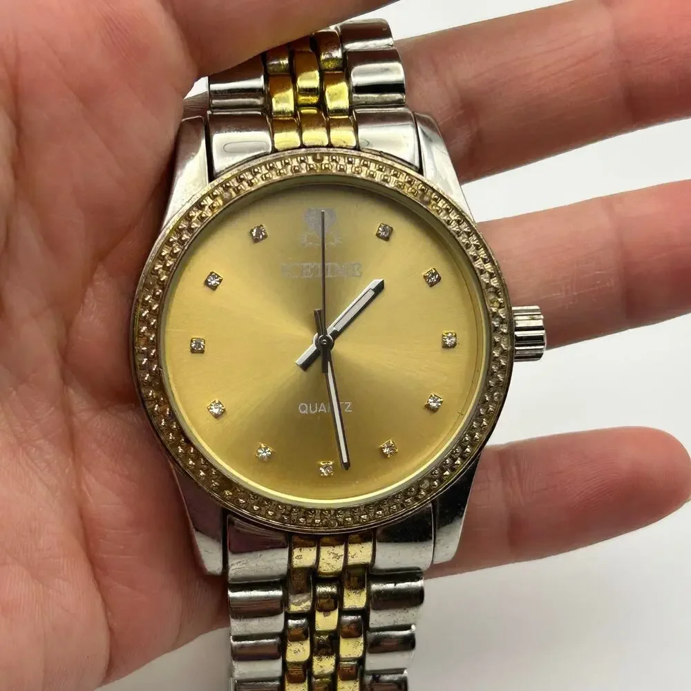 IceTime Jubilee Gold Dial Two-tone Steel Bracelet Watch Working New Battery